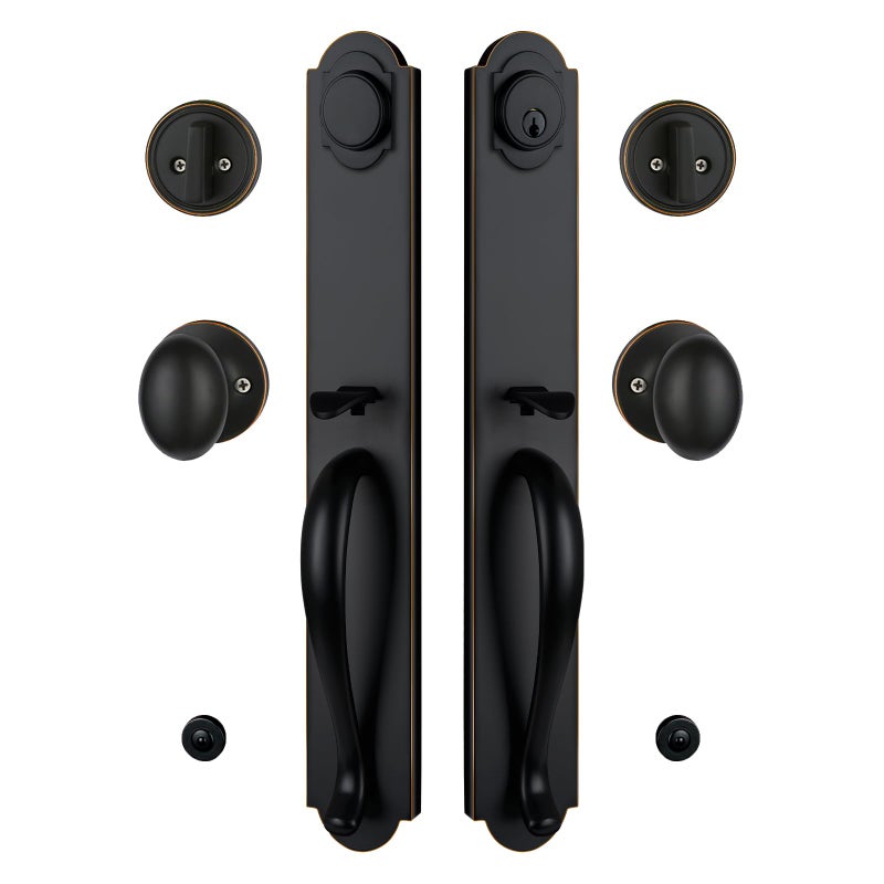 TMC Double Door Handleset with Knob Handle for Front Door in Aged Bronze (Keyed Entry Handle and Dummy Hanleset),MDHST201810B-KB-DOUBLE - Image 1